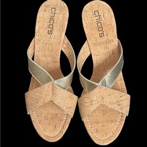 New! Chico's Cork Open Toe Heel Sandals size 10M